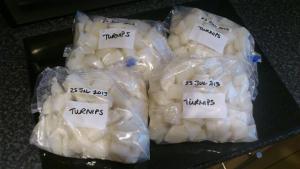 Atlantic turnips, diced, blanched and ready for freezing