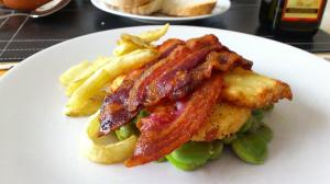 Halloumi with broad beans and courgette tempura again