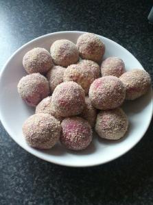 Beetroot Keftedes, uncooked, ready for freezing