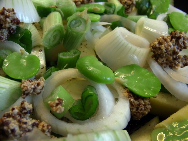 Add broad beans and home-made wholegrain mustard