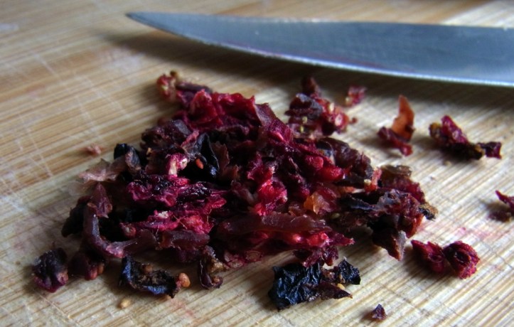 Finely chopped fruit, ready for bagging.