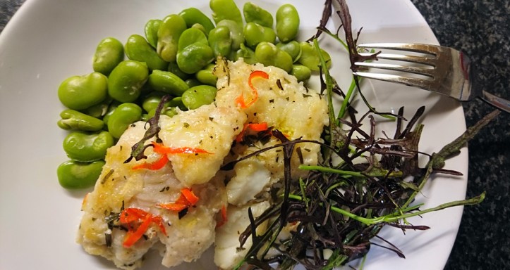 Cod with home grown vegetables