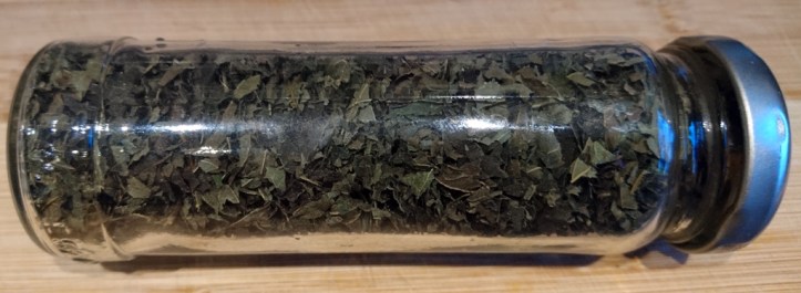 Dried lemon balm, ready for home-made tea blends.