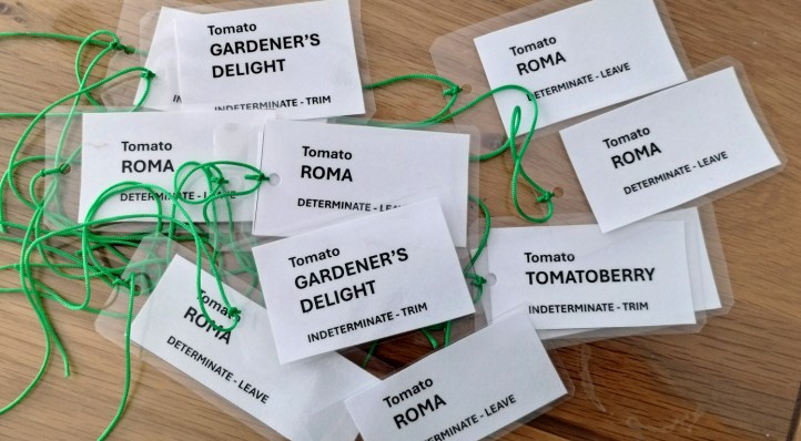 Labels to remind me which tomato plants to trim